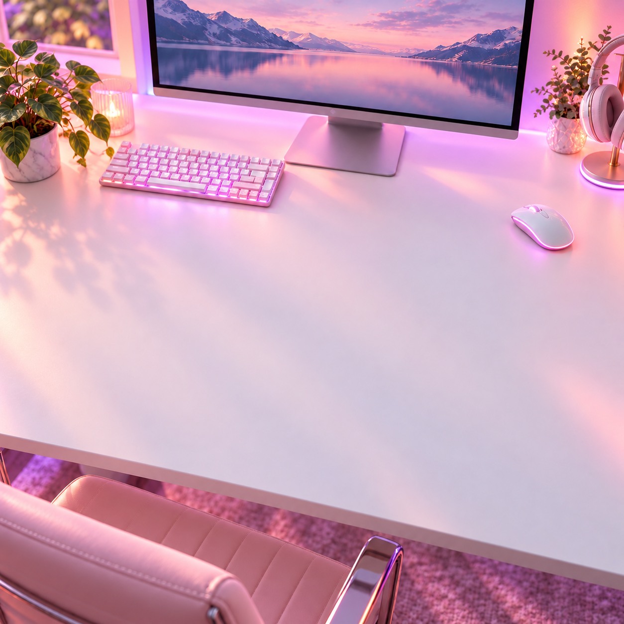 Feminine pink and violet gaming desk